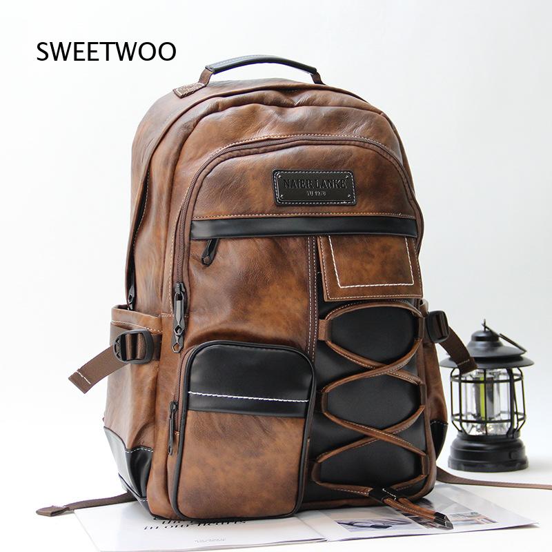 Leather Backpack Vintage - Mochila de cuero sintético de color