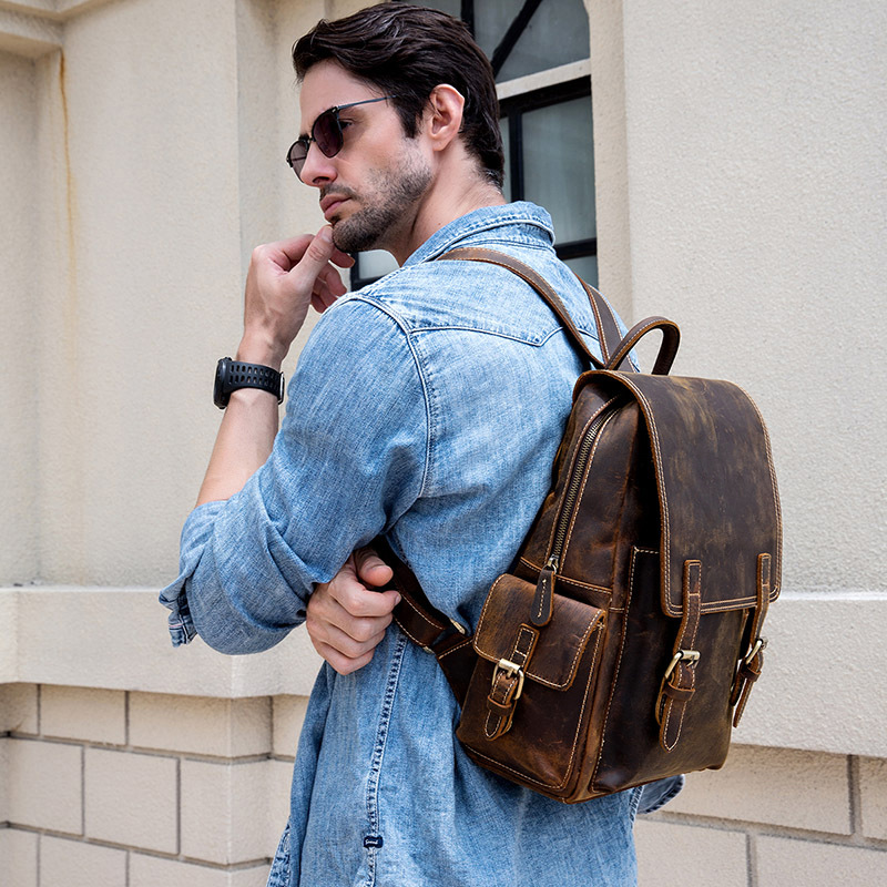Mochila de cuero Crazy Horse p - Leather Backpack Vintage reseña y precio